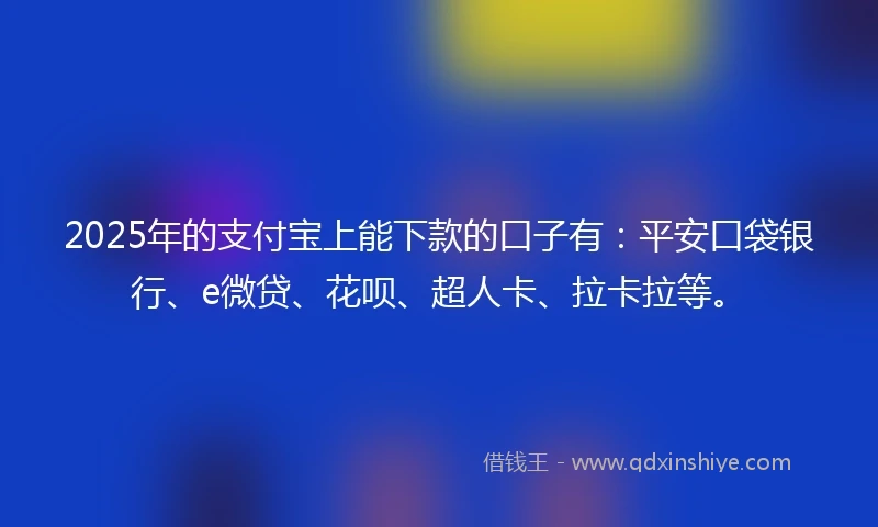 2025年的支付宝上能下款的口子有：平安口袋银行、e微贷、花呗、超人卡、拉卡拉等。
