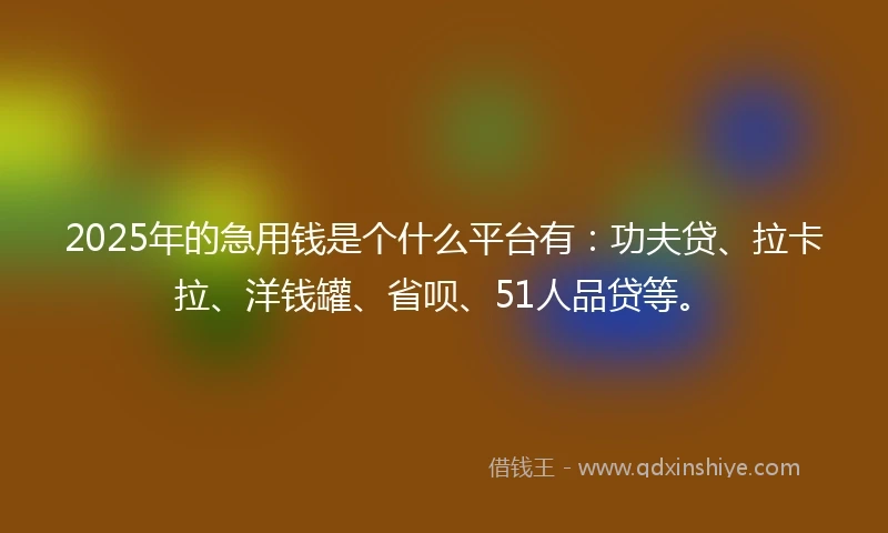 2025年的急用钱是个什么平台有：功夫贷、拉卡拉、洋钱罐、省呗、51人品贷等。