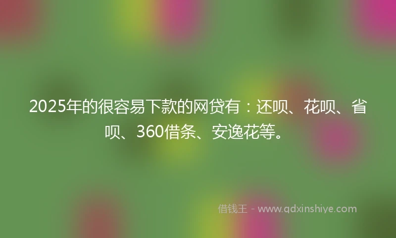 2025年的很容易下款的网贷有：还呗、花呗、省呗、360借条、安逸花等。