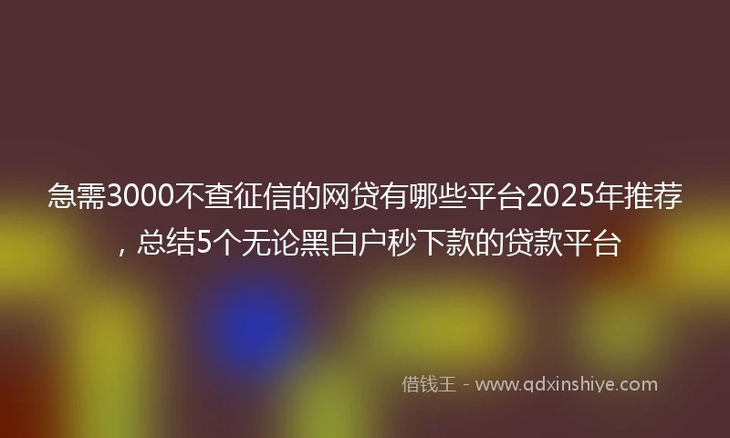 急需3000不查征信的网贷有哪些平台2025年推荐，总结5个无论黑白户秒下款的贷款平台