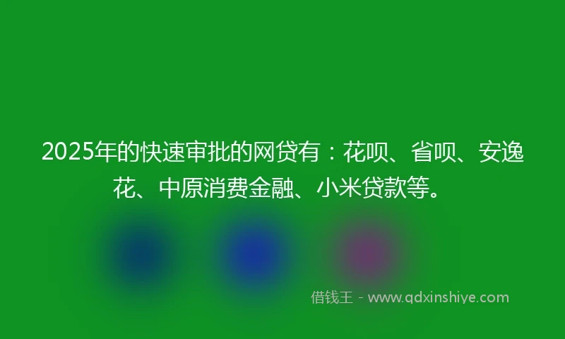 2025年的快速审批的网贷有：花呗、省呗、安逸花、中原消费金融、小米贷款等。