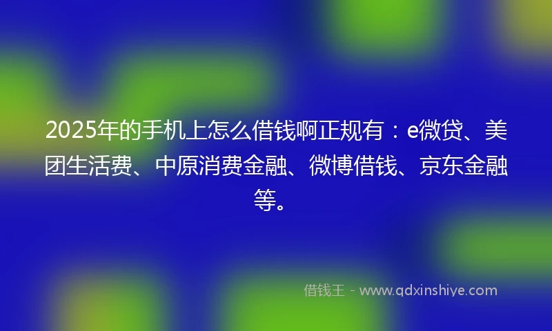 2025年的手机上怎么借钱啊正规有：e微贷、美团生活费、中原消费金融、微博借钱、京东金融等。
