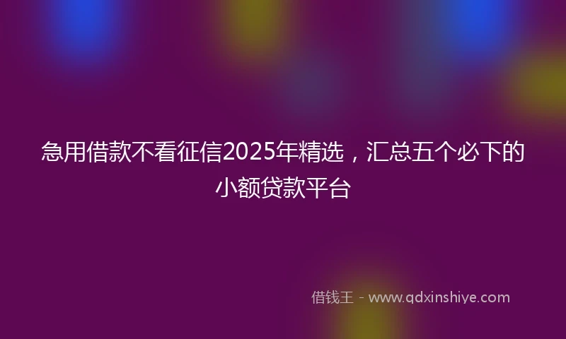 急用借款不看征信2025年精选，汇总五个必下的小额贷款平台