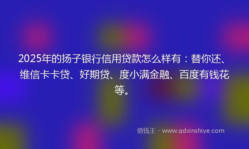 2025年的扬子银行信用贷款怎么样有：替你还、维信卡卡贷、好期贷、度小满金融、百度有钱花等。