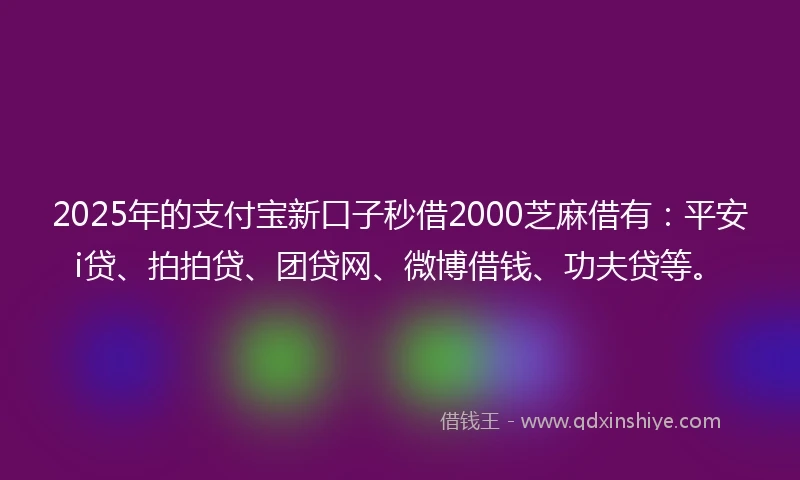 2025年的支付宝新口子秒借2000芝麻借有：平安i贷、拍拍贷、团贷网、微博借钱、功夫贷等。