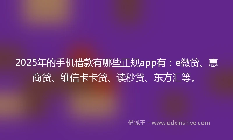 2025年的手机借款有哪些正规app有：e微贷、惠商贷、维信卡卡贷、读秒贷、东方汇等。