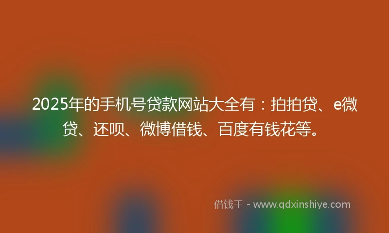 2025年的手机号贷款网站大全有：拍拍贷、e微贷、还呗、微博借钱、百度有钱花等。