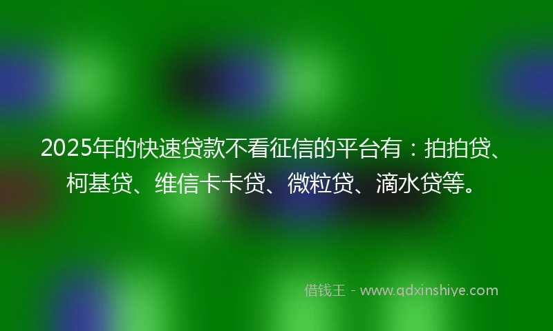 2025年的快速贷款不看征信的平台有：拍拍贷、柯基贷、维信卡卡贷、微粒贷、滴水贷等。
