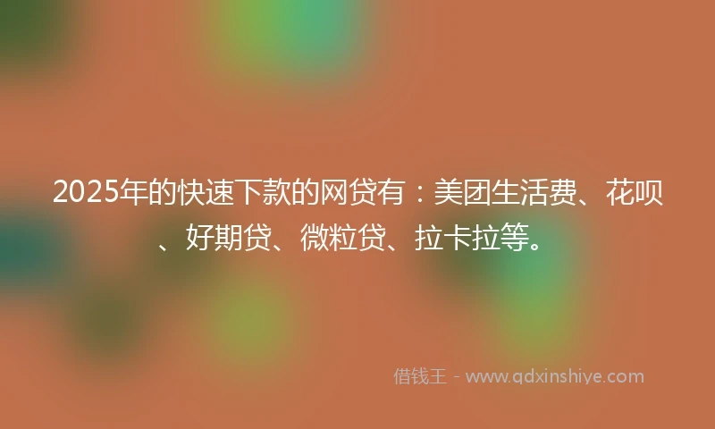 2025年的快速下款的网贷有：美团生活费、花呗、好期贷、微粒贷、拉卡拉等。
