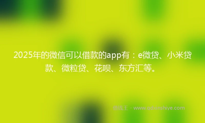 2025年的微信可以借款的app有:e微贷、小米贷款、微粒贷、花呗、东方汇等。