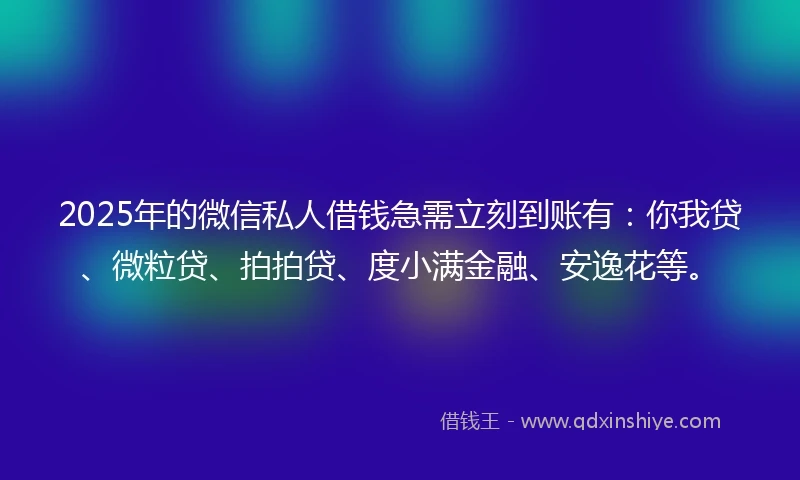 2025年的微信私人借钱急需立刻到账有：你我贷、微粒贷、拍拍贷、度小满金融、安逸花等。