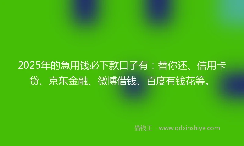 2025年的急用钱必下款口子有：替你还、信用卡贷、京东金融、微博借钱、百度有钱花等。
