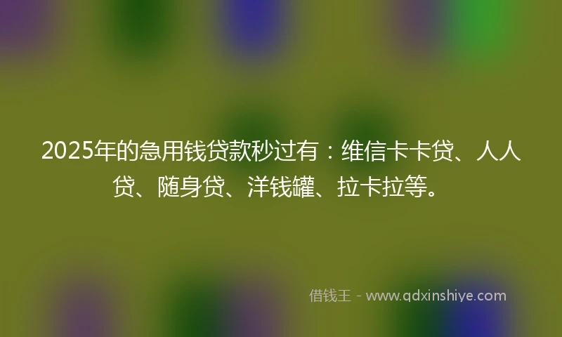 2025年的急用钱贷款秒过有：维信卡卡贷、人人贷、随身贷、洋钱罐、拉卡拉等。
