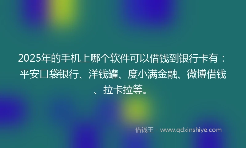 2025年的手机上哪个软件可以借钱到银行卡有：平安口袋银行、洋钱罐、度小满金融、微博借钱、拉卡拉等。