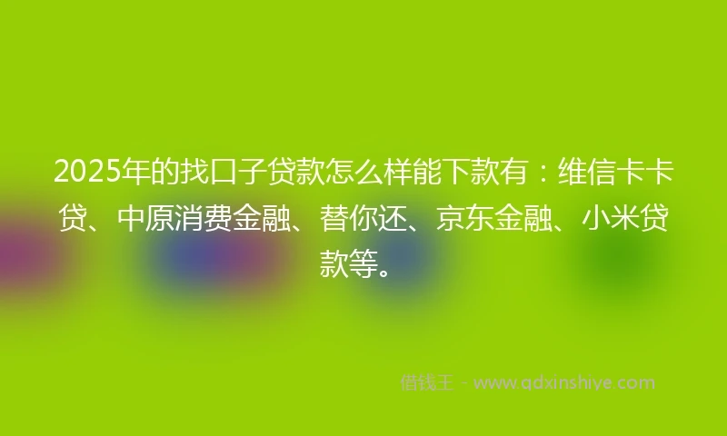 2025年的找口子贷款怎么样能下款有：维信卡卡贷、中原消费金融、替你还、京东金融、小米贷款等。