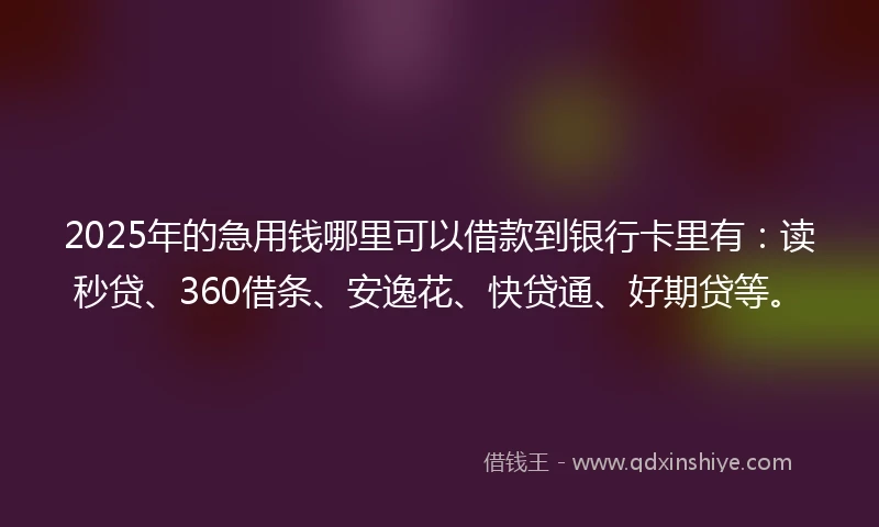 2025年的急用钱哪里可以借款到银行卡里有：读秒贷、360借条、安逸花、快贷通、好期贷等。