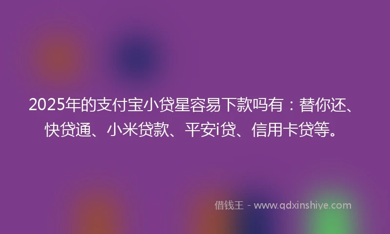 2025年的支付宝小贷星容易下款吗有:替你还、快贷通、小米贷款、平安i贷、信用卡贷等。