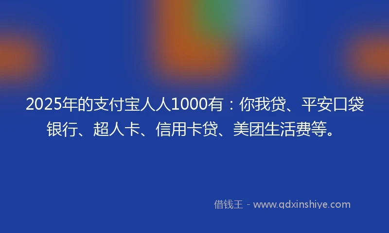 2025年的支付宝人人1000有：你我贷、平安口袋银行、超人卡、信用卡贷、美团生活费等。