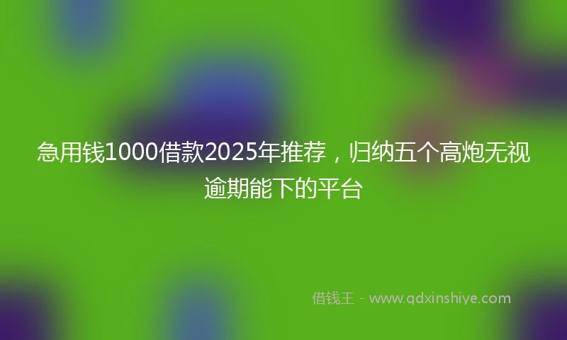 急用钱1000借款2025年推荐，归纳五个高炮无视逾期能下的平台
