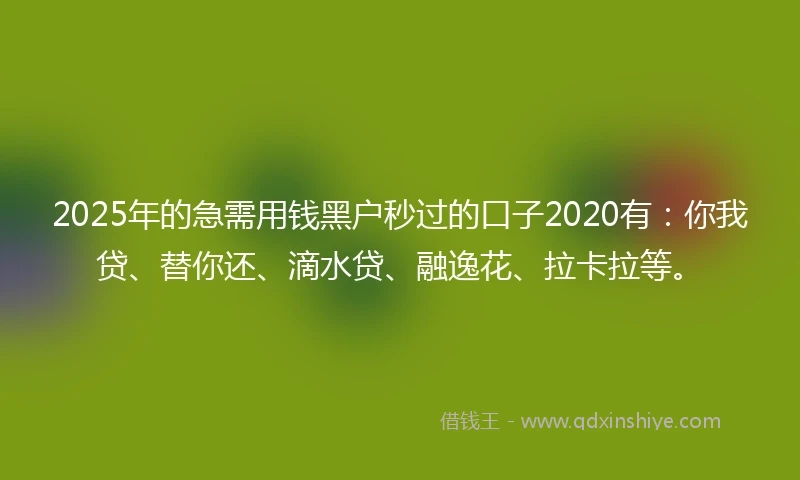 2025年的急需用钱黑户秒过的口子2020有：你我贷、替你还、滴水贷、融逸花、拉卡拉等。