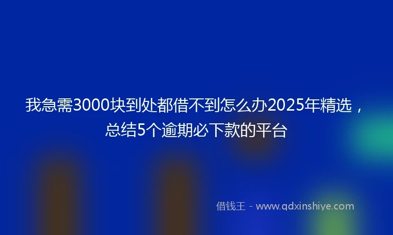 我急需3000块到处都借不到怎么办2025年精选，总结5个逾期必下款的平台