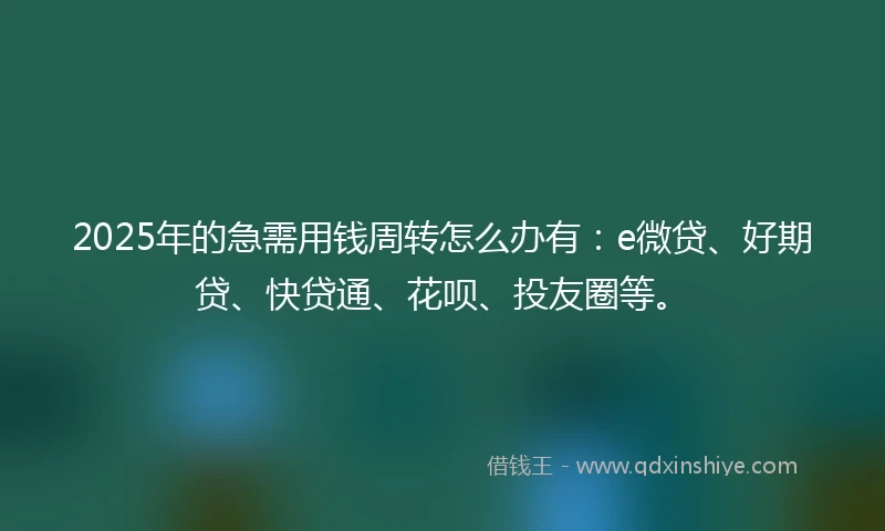 2025年的急需用钱周转怎么办有：e微贷、好期贷、快贷通、花呗、投友圈等。