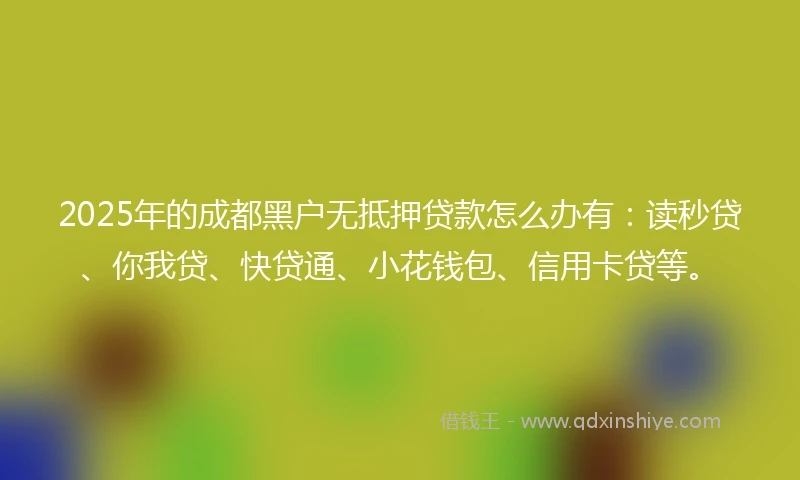 2025年的成都黑户无抵押贷款怎么办有：读秒贷、你我贷、快贷通、小花钱包、信用卡贷等。