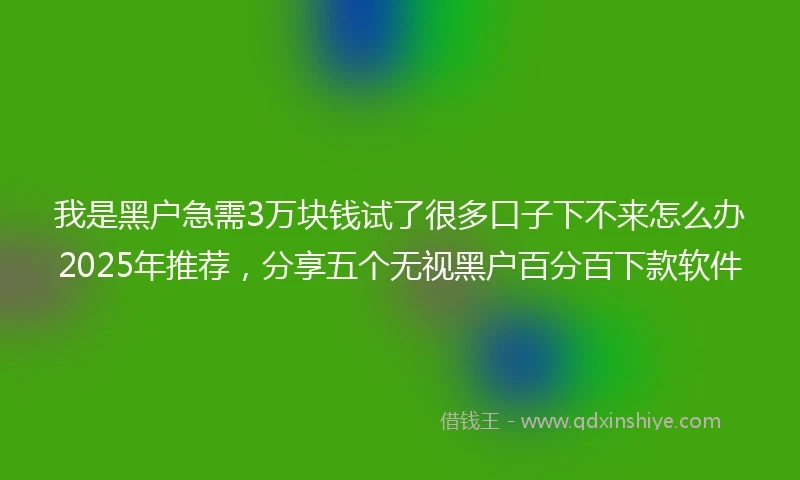 我是黑户急需3万块钱试了很多口子下不来怎么办2025年推荐，分享五个无视黑户百分百下款软件