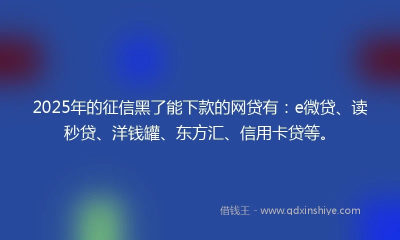 2025年的征信黑了能下款的网贷有：e微贷、读秒贷、洋钱罐、东方汇、信用卡贷等。
