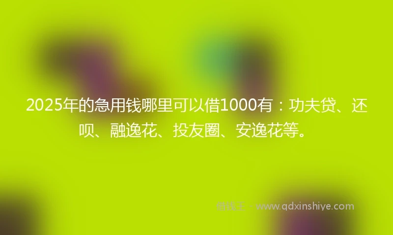 2025年的急用钱哪里可以借1000有：功夫贷、还呗、融逸花、投友圈、安逸花等。