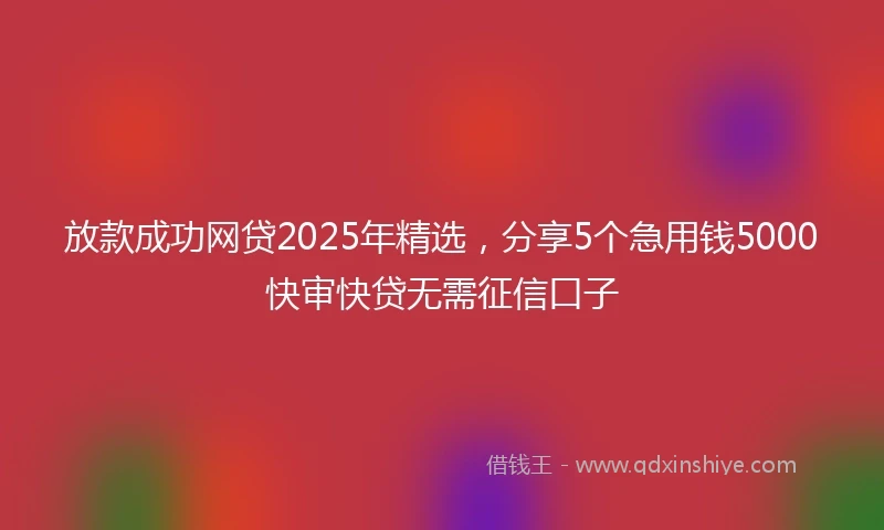 放款成功网贷2025年精选，分享5个急用钱5000快审快贷无需征信口子