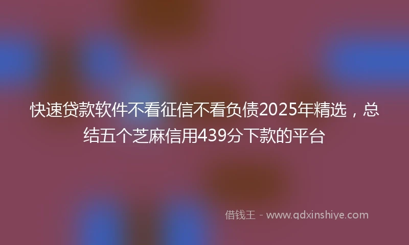 快速贷款软件不看征信不看负债2025年精选，总结五个芝麻信用439分下款的平台