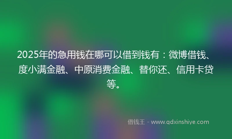 2025年的急用钱在哪可以借到钱有:微博借钱、度小满金融、中原消费金融、替你还、信用卡贷等。