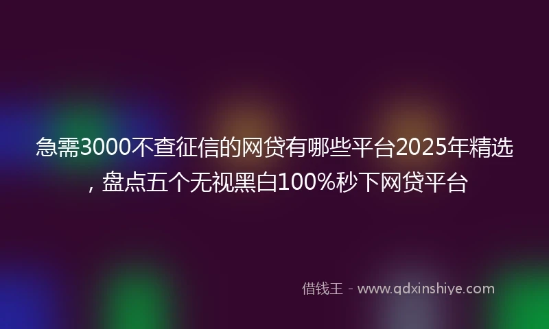 急需3000不查征信的网贷有哪些平台2025年精选，盘点五个无视黑白100%秒下网贷平台