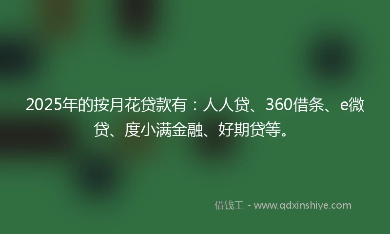 2025年的按月花贷款有：人人贷、360借条、e微贷、度小满金融、好期贷等。