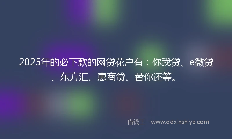 2025年的必下款的网贷花户有：你我贷、e微贷、东方汇、惠商贷、替你还等。