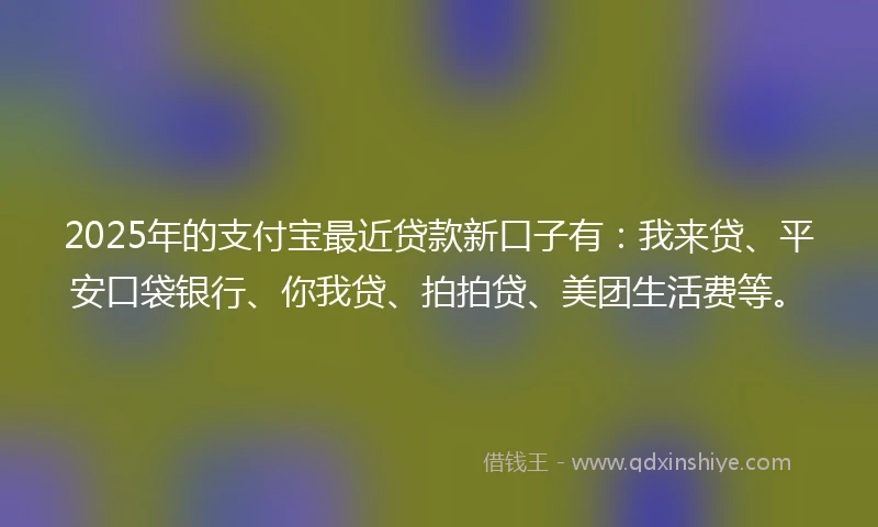 2025年的支付宝最近贷款新口子有：我来贷、平安口袋银行、你我贷、拍拍贷、美团生活费等。