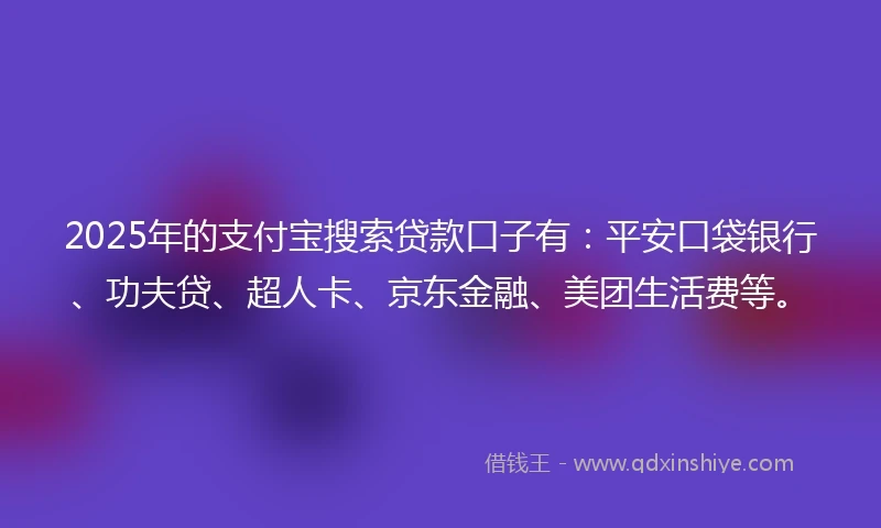 2025年的支付宝搜索贷款口子有：平安口袋银行、功夫贷、超人卡、京东金融、美团生活费等。