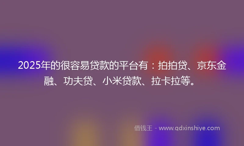 2025年的很容易贷款的平台有：拍拍贷、京东金融、功夫贷、小米贷款、拉卡拉等。