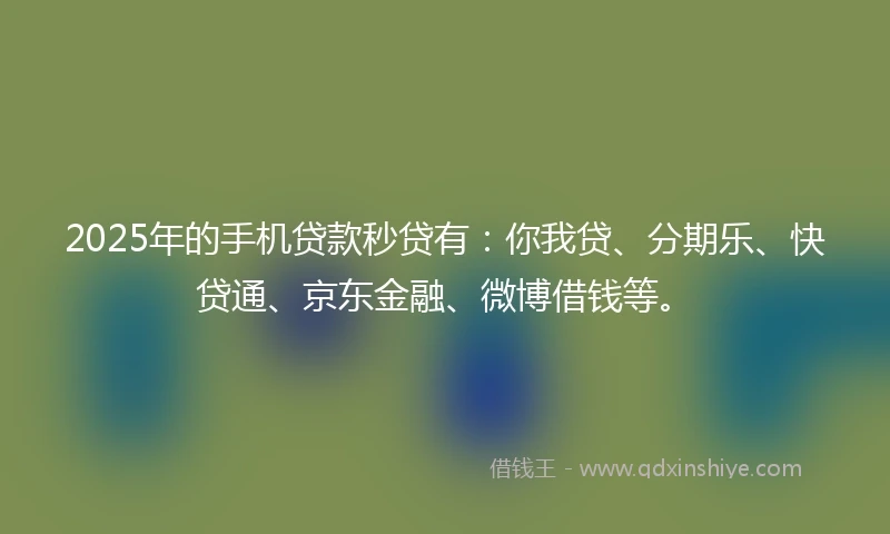 2025年的手机贷款秒贷有：你我贷、分期乐、快贷通、京东金融、微博借钱等。
