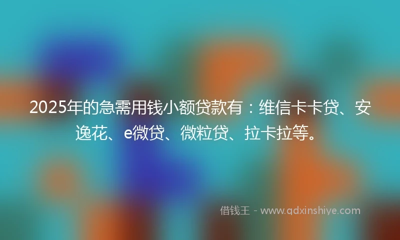 2025年的急需用钱小额贷款有：维信卡卡贷、安逸花、e微贷、微粒贷、拉卡拉等。