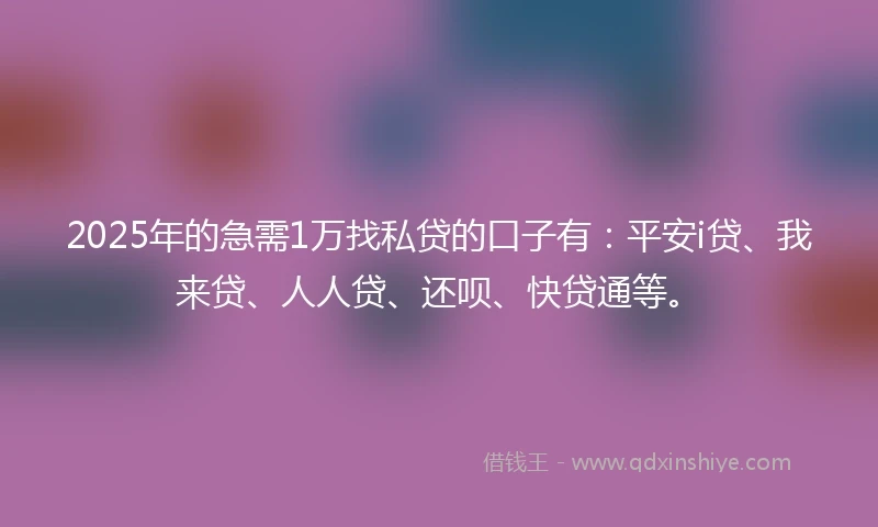 2025年的急需1万找私贷的口子有：平安i贷、我来贷、人人贷、还呗、快贷通等。