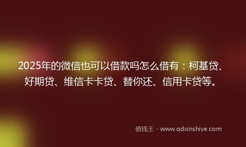 2025年的微信也可以借款吗怎么借有：柯基贷、好期贷、维信卡卡贷、替你还、信用卡贷等。