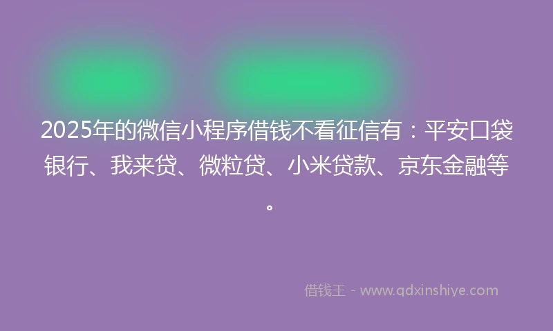 2025年的微信小程序借钱不看征信有:平安口袋银行、我来贷、微粒贷、小米贷款、京东金融等。