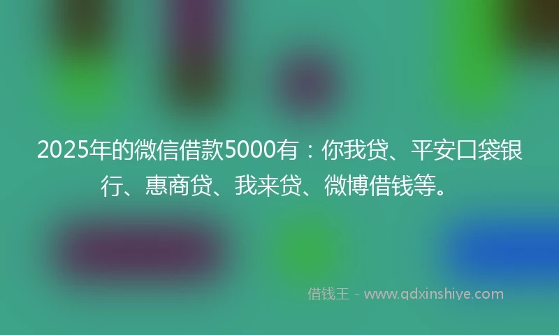 2025年的微信借款5000有:你我贷、平安口袋银行、惠商贷、我来贷、微博借钱等。