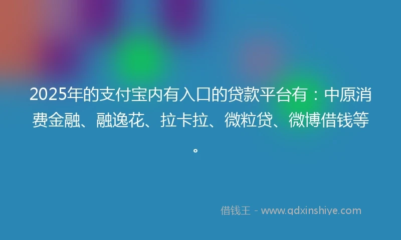 2025年的支付宝内有入口的贷款平台有：中原消费金融、融逸花、拉卡拉、微粒贷、微博借钱等。