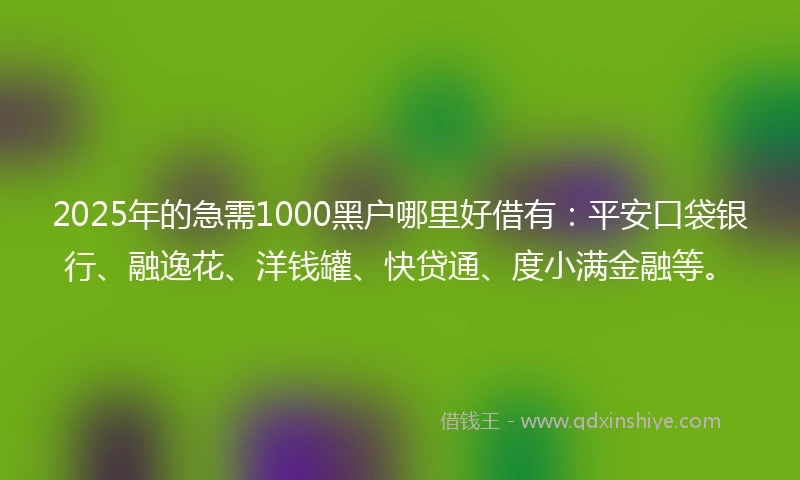 2025年的急需1000黑户哪里好借有：平安口袋银行、融逸花、洋钱罐、快贷通、度小满金融等。