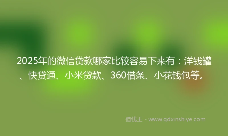 2025年的微信贷款哪家比较容易下来有：洋钱罐、快贷通、小米贷款、360借条、小花钱包等。