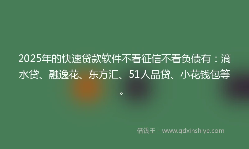 2025年的快速贷款软件不看征信不看负债有：滴水贷、融逸花、东方汇、51人品贷、小花钱包等。