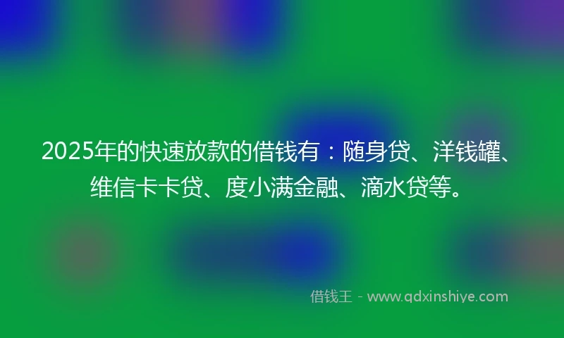 2025年的快速放款的借钱有：随身贷、洋钱罐、维信卡卡贷、度小满金融、滴水贷等。